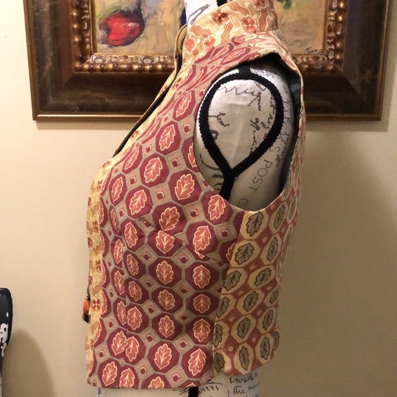 Tapp NY Vintage lined mixed brocade fabric zipper with bead pull sleeveless vest - Picture 11 of 16